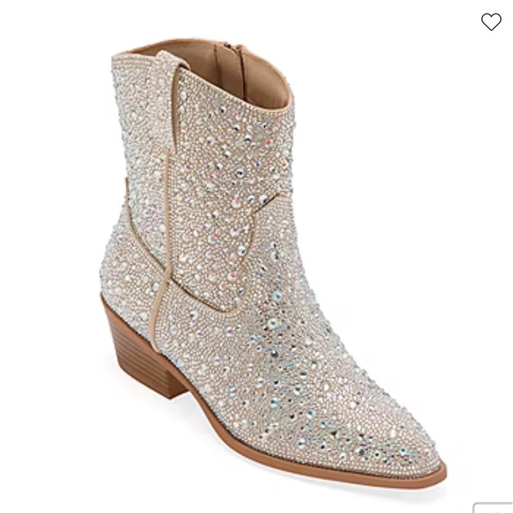 Arizona Jean Company Rhinestone Cream Ankle Boots